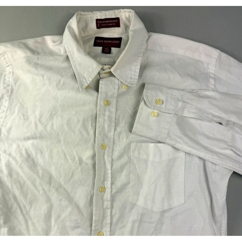 chaps ralph lauren white solid cotton/poly ls button-down dress shirt 15.5 32/33